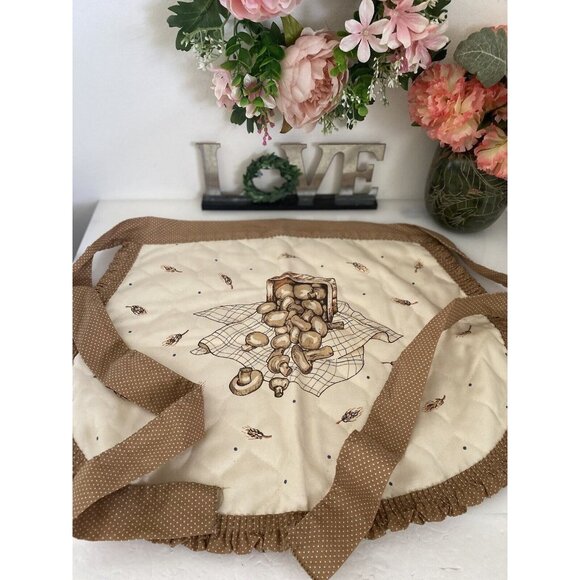 Country Farm House Apron Mushroom Design Quilted Ruffled by Franco Reversible - Picture 16 of 16